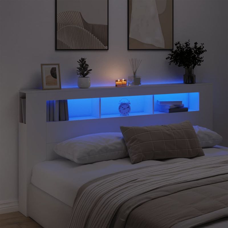 Casa si Gradina - Mobilier - Paturi si accesorii - Accesorii paturi - Tablie de pat cu LED, alb, 200x18,5x103,5 cm, lemn prelucrat - Infinity.ro