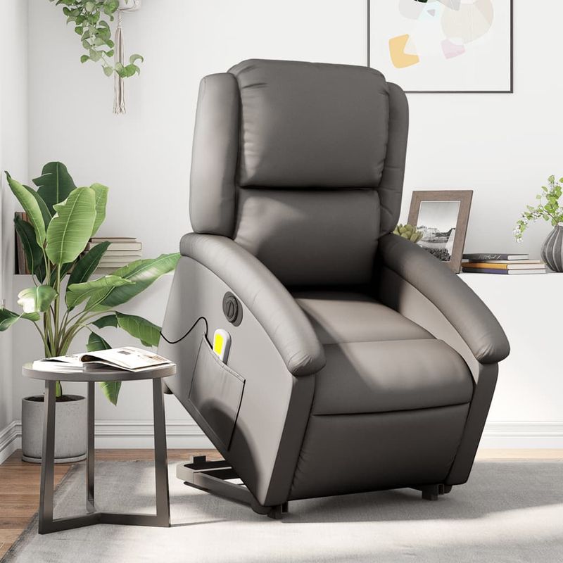 Ingrijire personala si Cosmetice - Sanatate si wellness - Articole wellness - Fotolii de masaj - Fotoliu electric masaj rabatabil cu ridicare gri piele natural - Infinity.ro