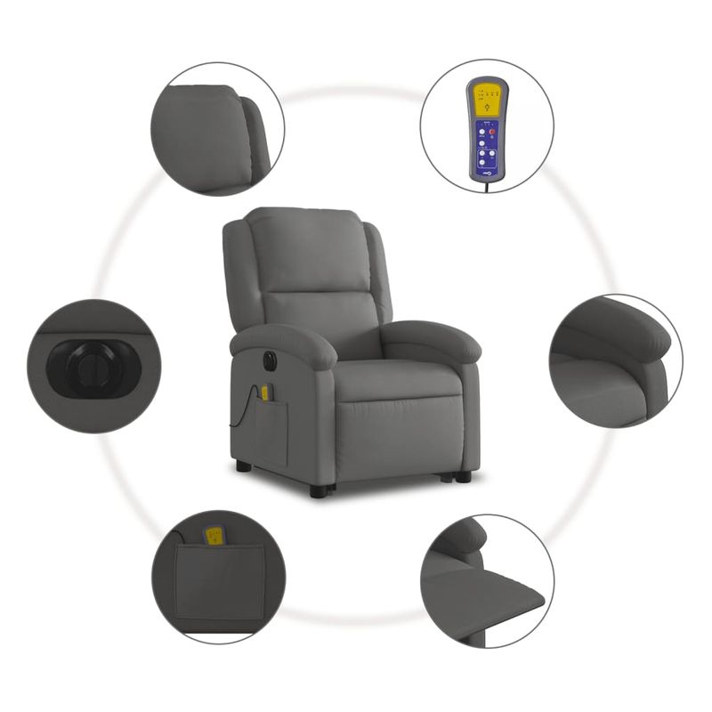 Ingrijire personala si Cosmetice - Sanatate si wellness - Articole wellness - Fotolii de masaj - Fotoliu electric masaj rabatabil cu ridicare gri piele natural - Infinity.ro