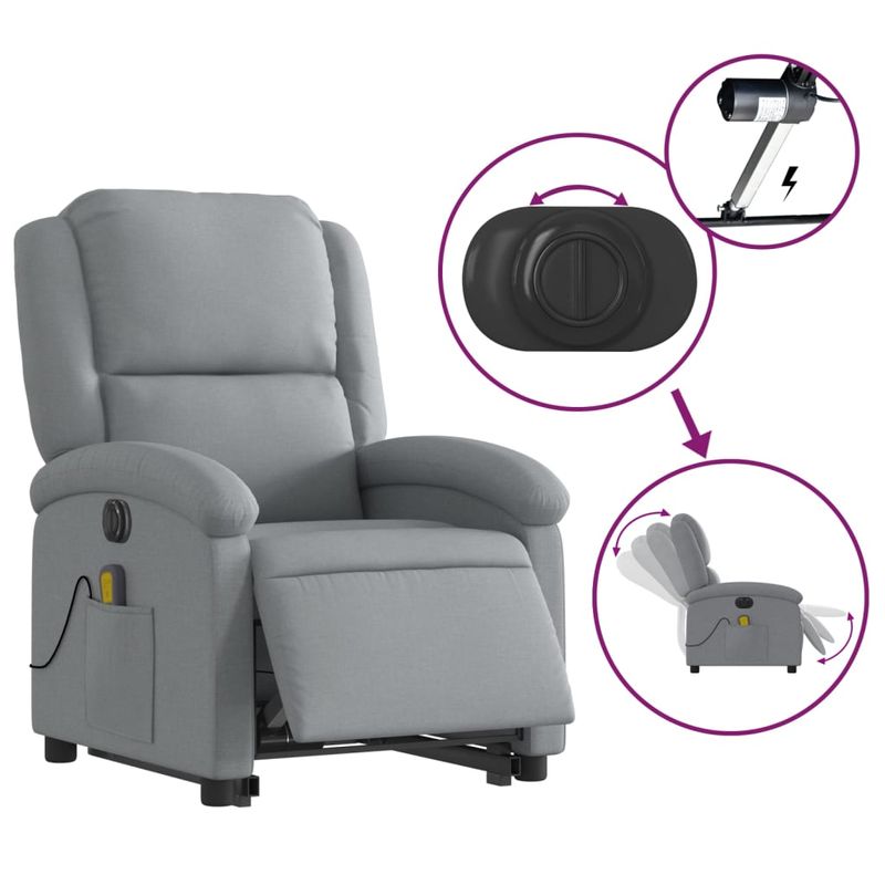 Ingrijire personala si Cosmetice - Sanatate si wellness - Articole wellness - Fotolii de masaj - Fotoliu electric masaj rabatabil cu ridicare, gri inchis textil - Infinity.ro