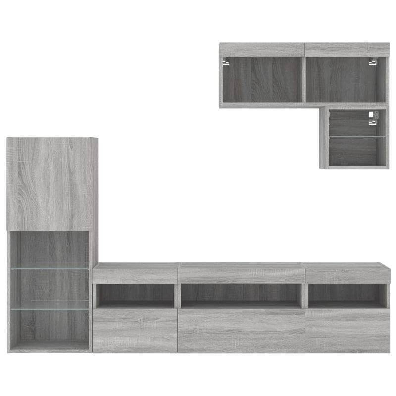 Casa si Gradina - Mobilier - Comode si corpuri - Comode - Unitati de perete TV cu LED-uri, 6 piese, gri sonoma, lemn - Infinity.ro