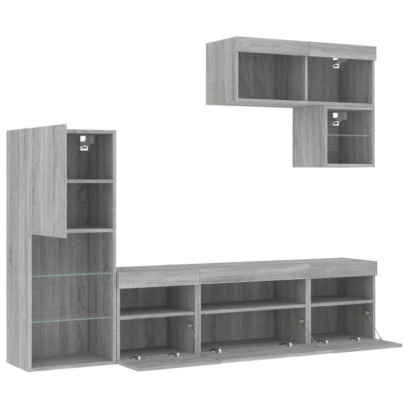 Casa si Gradina - Mobilier - Comode si corpuri - Comode - Unitati de perete TV cu LED-uri, 6 piese, gri sonoma, lemn - Infinity.ro