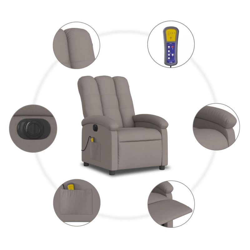 Ingrijire personala si Cosmetice - Sanatate si wellness - Articole wellness - Fotolii de masaj - Fotoliu electric de masaj rabatabil, gri taupe, textil - Infinity.ro