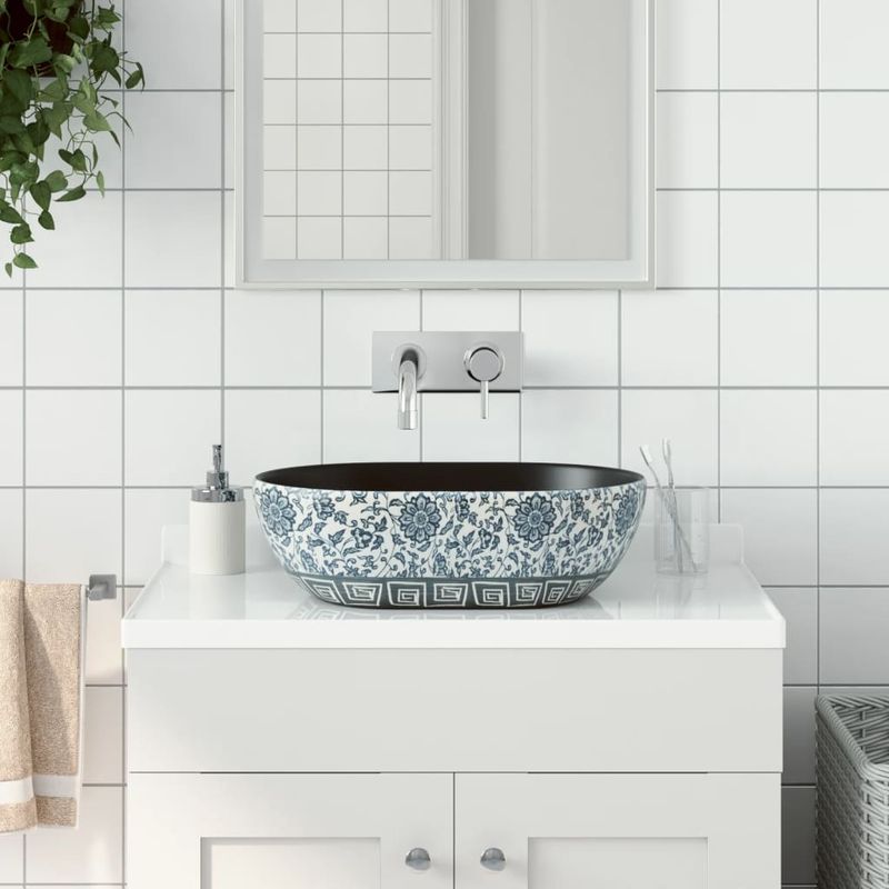 Casa si Gradina - Sanitare - Lavoar baie si accesorii - Lavoare si piedestale - Lavoar de blat, negru si albastru, 47x33x13 cm, ceramica, oval - Infinity.ro