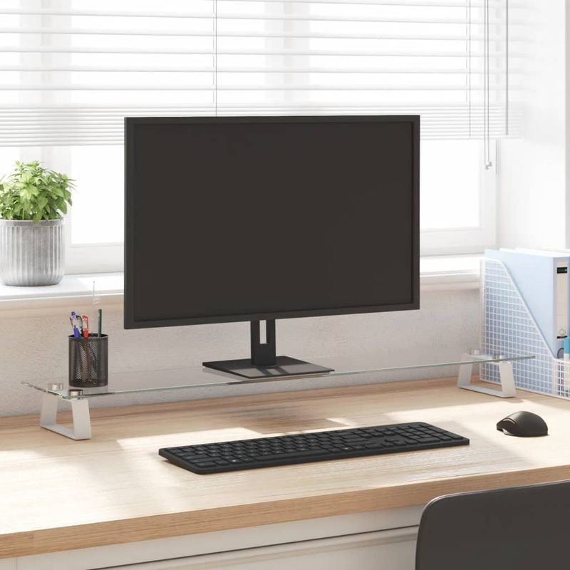 PC, gaming si accesorii - Desktop PC & monitoare - Accesorii monitoare - Suport de monitor, alb, 100x20x8 cm, sticla securizata si metal - Infinity.ro