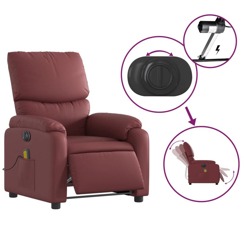 Ingrijire personala si Cosmetice - Sanatate si wellness - Articole wellness - Fotolii de masaj - Fotoliu de masaj electric rabatabil, rosu vin, piele ecologica - Infinity.ro