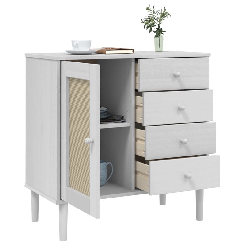 Casa si Gradina - Mobilier - Comode si corpuri - Comode - Servanta SENJA, aspect ratan alb, 80x40x80 cm, lemn masiv pin - Infinity.ro