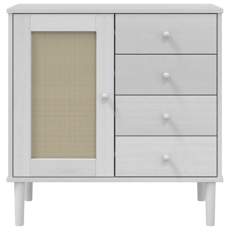 Casa si Gradina - Mobilier - Comode si corpuri - Comode - Servanta SENJA, aspect ratan alb, 80x40x80 cm, lemn masiv pin - Infinity.ro