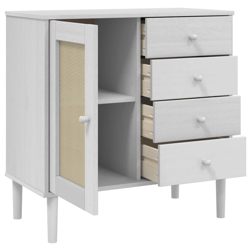 Casa si Gradina - Mobilier - Comode si corpuri - Comode - Servanta SENJA, aspect ratan alb, 80x40x80 cm, lemn masiv pin - Infinity.ro