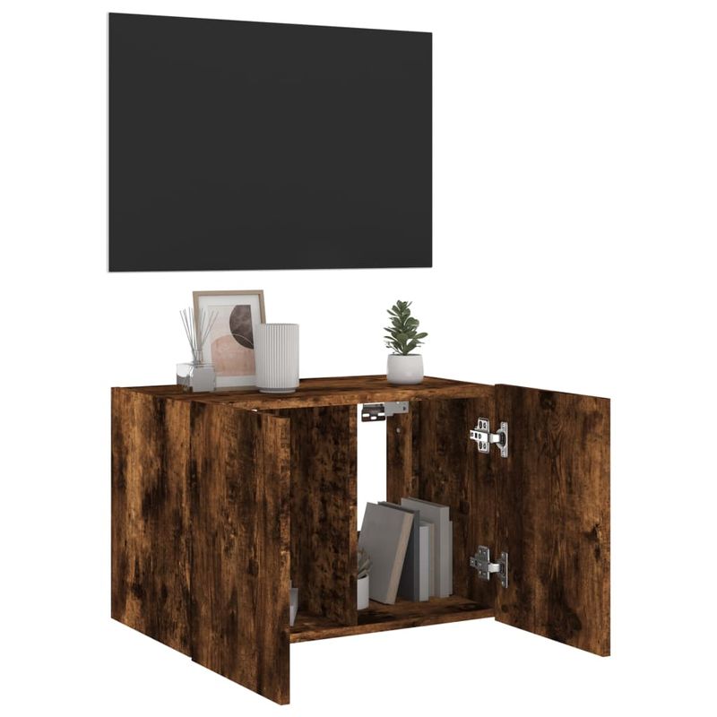 Casa si Gradina - Mobilier - Comode si corpuri - Comode - Comoda TV de perete cu lumini LED, stejar fumuriu, 60x35x41 cm - Infinity.ro