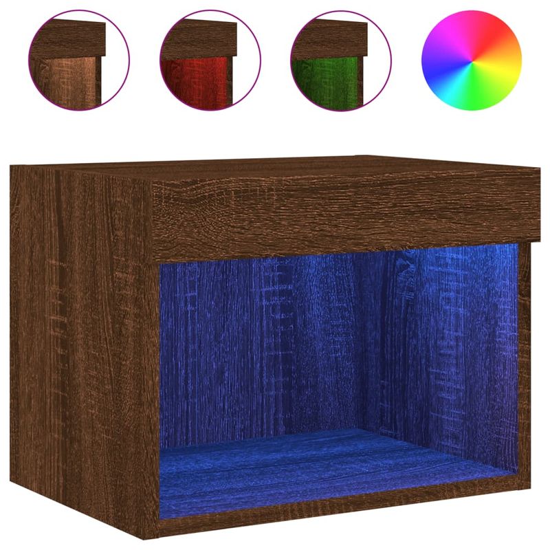 Casa si Gradina - Mobilier - Comode si corpuri - Comode - Noptiera cu Lumini LED Montate pe perete 2 buc Stejar Maro - Infinity.ro