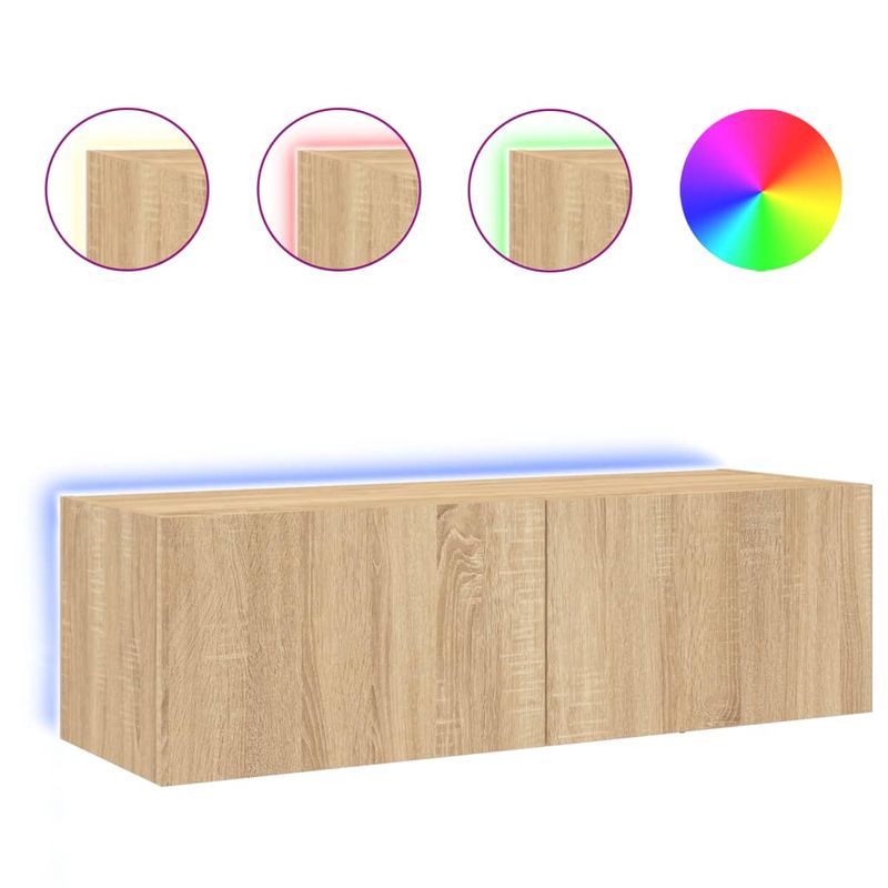Casa si Gradina - Mobilier - Comode si corpuri - Comode - Comoda TV de perete cu lumini LED, stejar sonoma, 100x35x31 cm - Infinity.ro