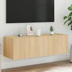Casa si Gradina - Mobilier - Comode si corpuri - Comode - Comoda TV de perete cu lumini LED, stejar sonoma, 100x35x31 cm - Infinity.ro