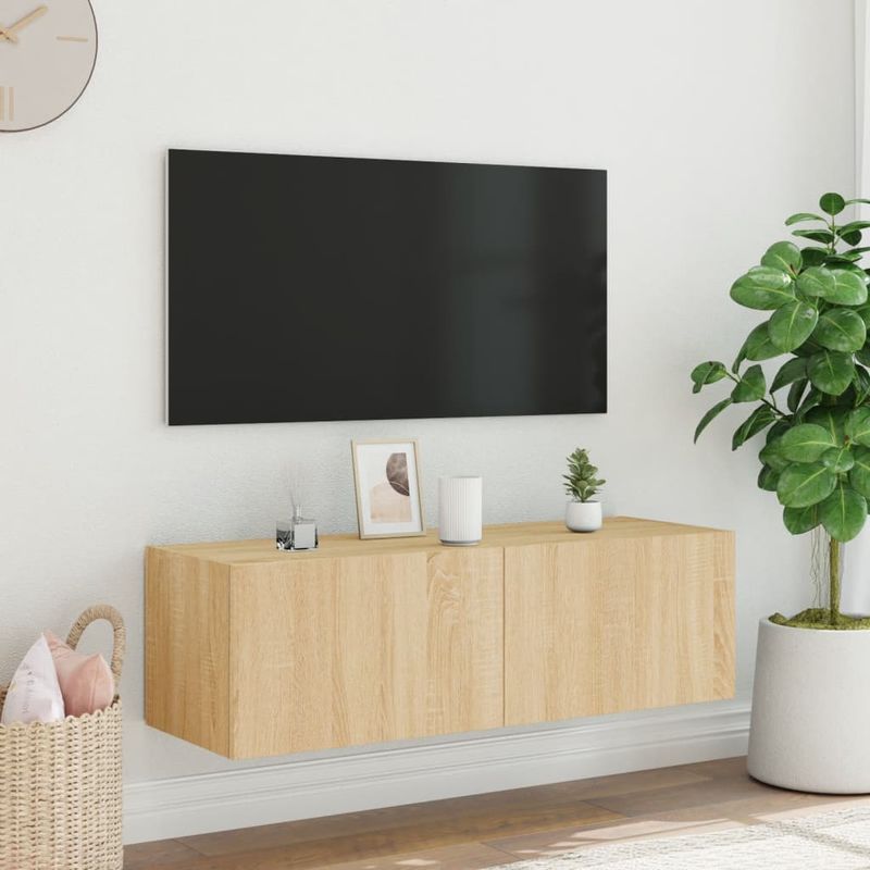 Casa si Gradina - Mobilier - Comode si corpuri - Comode - Comoda TV de perete cu lumini LED, stejar sonoma, 100x35x31 cm - Infinity.ro