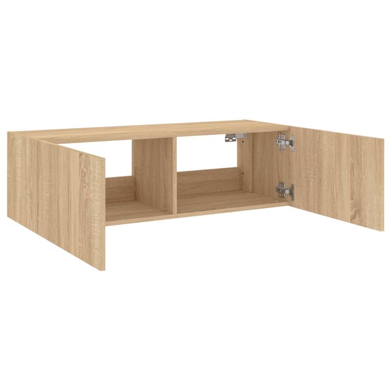 Casa si Gradina - Mobilier - Comode si corpuri - Comode - Comoda TV de perete cu lumini LED, stejar sonoma, 100x35x31 cm - Infinity.ro
