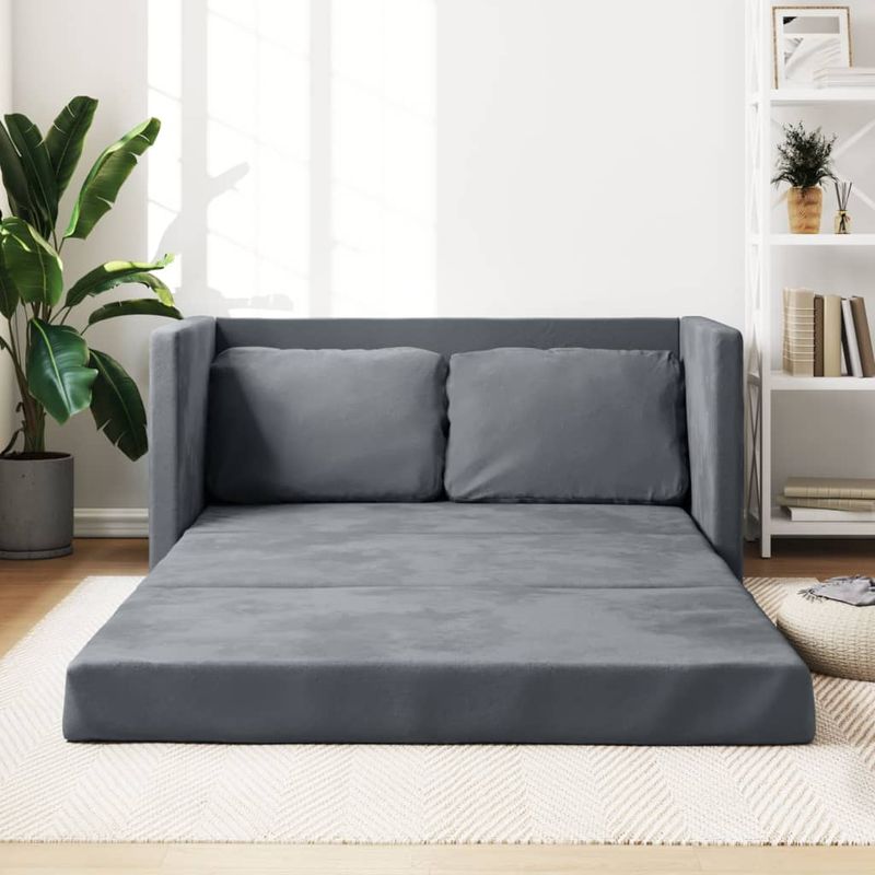 Casa si Gradina - Mobilier - Canapele si coltare - Canapele - Canapea extensibila de podea 2 in 1, gri inchis, 122x204x55 cm - Infinity.ro