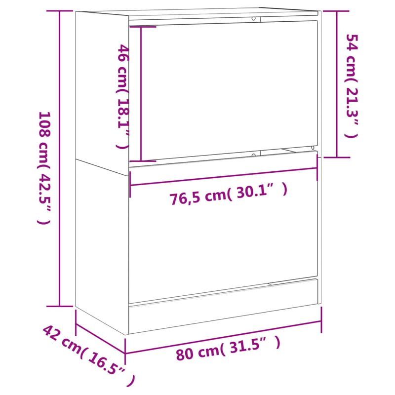 Casa si Gradina - Mobilier - Organizare si depozitare - Organizator incaltaminte - Pantofar cu 2 sertare rabatabile, stejar fumuriu, 80x42x108 cm - Infinity.ro