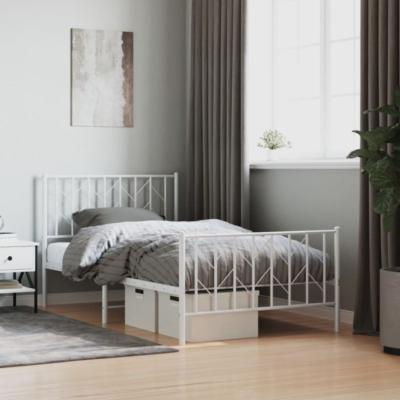 Casa si Gradina - Mobilier - Paturi si accesorii - Paturi - Cadru de pat metalic cu tablie de cap/picioare  alb, 100x200 cm - Infinity.ro