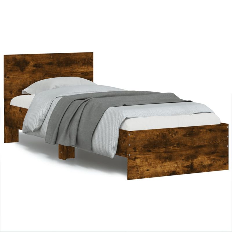 Casa si Gradina - Mobilier - Paturi si accesorii - Paturi - Cadru de pat cu tablie stejar fumuriu 75x190 cm lemn prelucrat - Infinity.ro