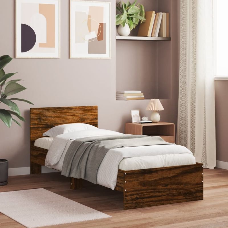 Casa si Gradina - Mobilier - Paturi si accesorii - Paturi - Cadru de pat cu tablie stejar fumuriu 75x190 cm lemn prelucrat - Infinity.ro