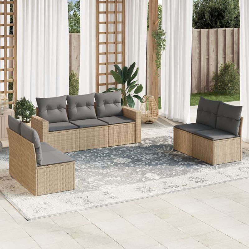 Casa si Gradina - Gradina si terasa - Mobilier exterior - Canapele si fotolii gradina - Set canapele de gradina, 7 piese, cu perne, bej, poliratan - Infinity.ro