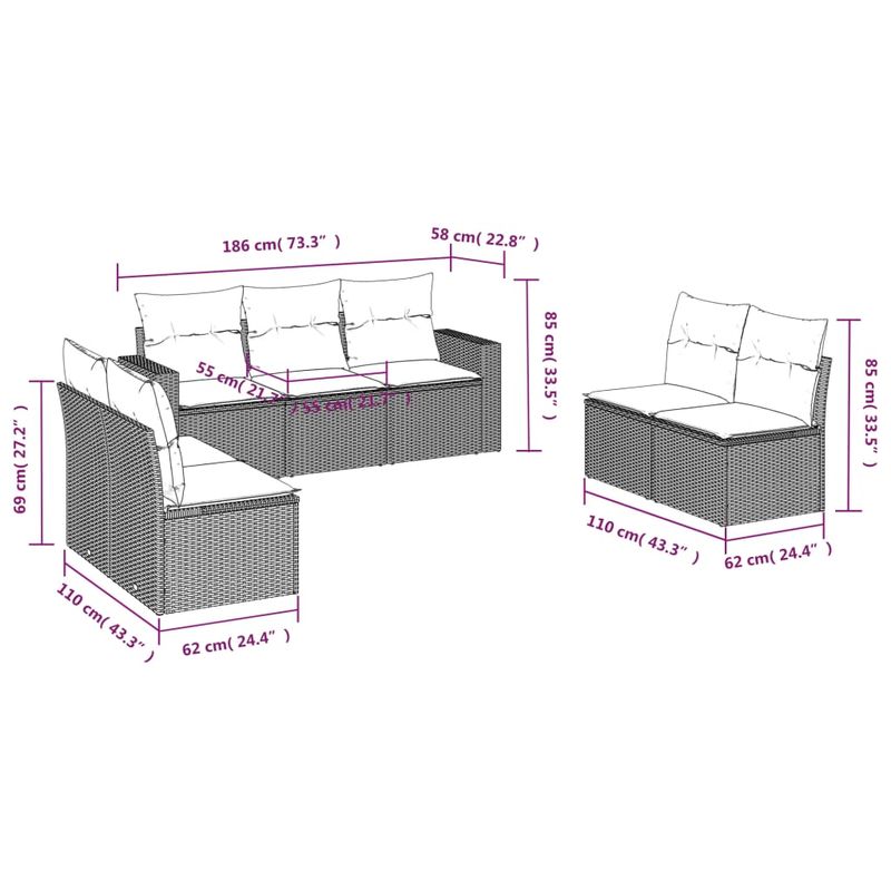 Casa si Gradina - Gradina si terasa - Mobilier exterior - Canapele si fotolii gradina - Set canapele de gradina, 7 piese, cu perne, bej, poliratan - Infinity.ro