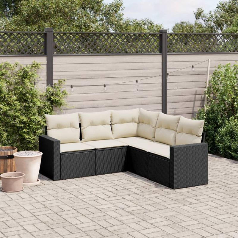 Casa si Gradina - Gradina si terasa - Mobilier exterior - Canapele si fotolii gradina - Set mobilier de gradina cu perne, 5 piese, negru, poliratan - Infinity.ro