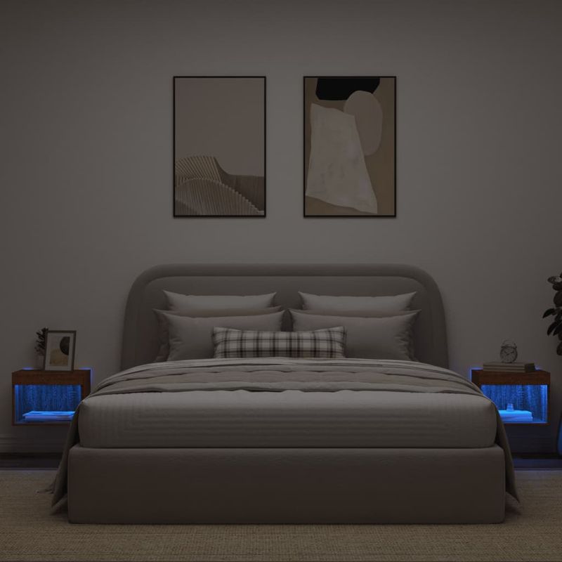 Casa si Gradina - Mobilier - Comode si corpuri - Comode - Noptiera cu Lumini LED Montate pe perete 2 buc Stejar Maro - Infinity.ro