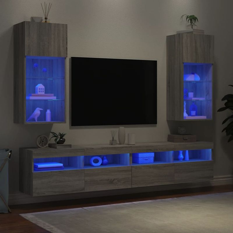 Casa si Gradina - Mobilier - Comode si corpuri - Comode - Comode TV cu lumini LED, 2 buc., gri sonoma, 40,5x30x90 cm - Infinity.ro