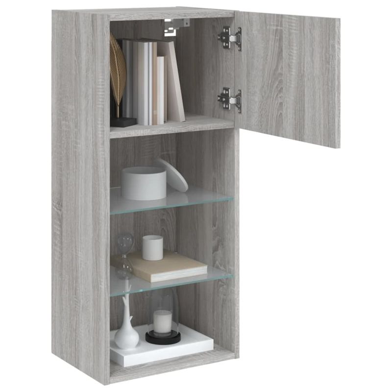 Casa si Gradina - Mobilier - Comode si corpuri - Comode - Comode TV cu lumini LED, 2 buc., gri sonoma, 40,5x30x90 cm - Infinity.ro