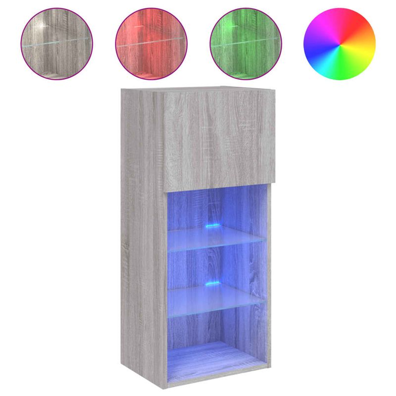 Casa si Gradina - Mobilier - Comode si corpuri - Comode - Comode TV cu lumini LED, 2 buc., gri sonoma, 40,5x30x90 cm - Infinity.ro