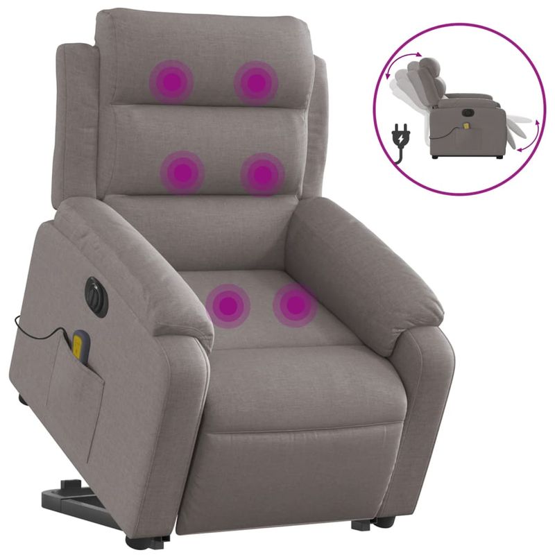 Ingrijire personala si Cosmetice - Sanatate si wellness - Articole wellness - Fotolii de masaj - Fotoliu electric masaj rabatabil cu ridicare, gri taupe, textil - Infinity.ro