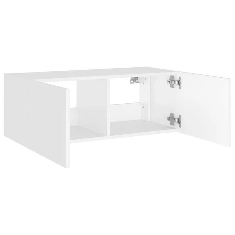Casa si Gradina - Mobilier - Comode si corpuri - Comode - Comoda TV de perete cu lumini LED, alb, 80x35x31 cm - Infinity.ro