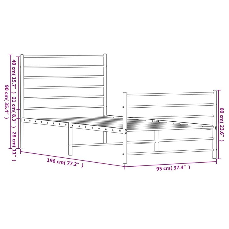 Casa si Gradina - Mobilier - Paturi si accesorii - Paturi - Cadru de pat metalic cu tablie de cap/picioare, alb, 90x190 cm - Infinity.ro