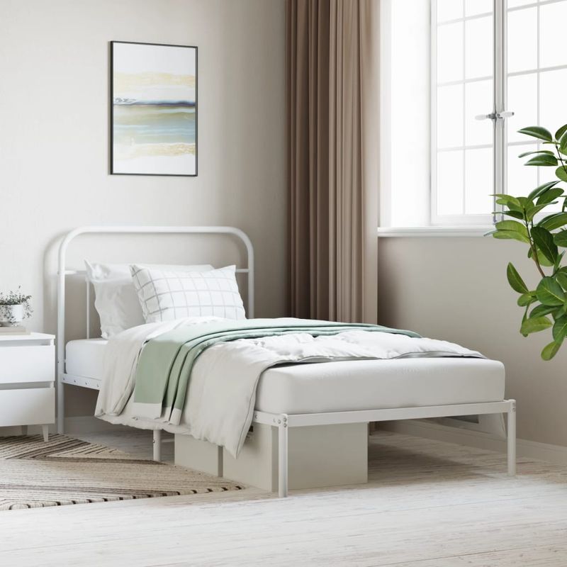 Casa si Gradina - Mobilier - Paturi si accesorii - Paturi - Cadru de pat din metal cu tablie, alb, 100x200 cm - Infinity.ro