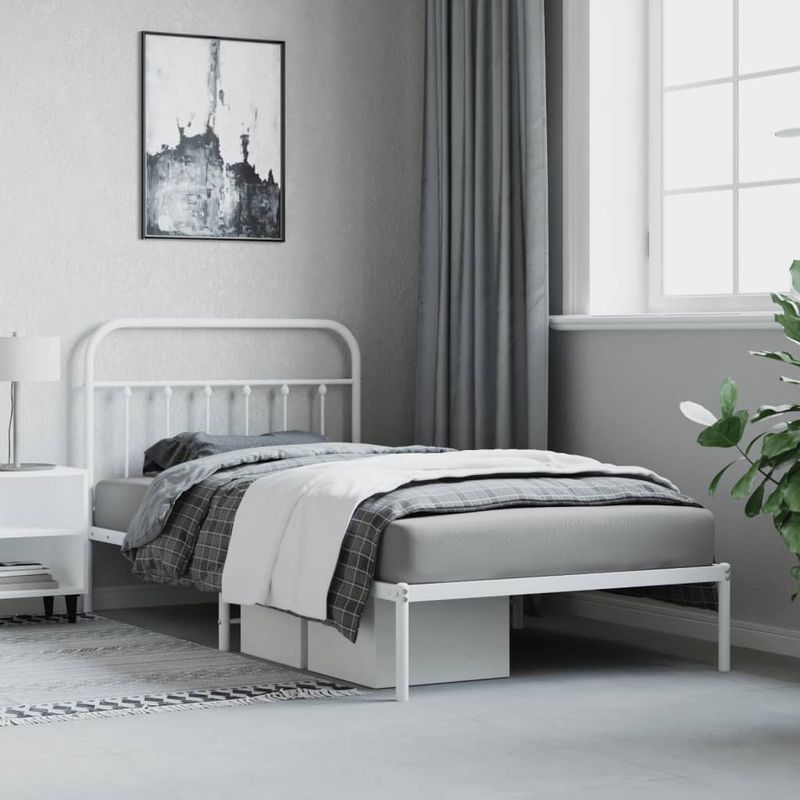 Casa si Gradina - Mobilier - Paturi si accesorii - Paturi - Cadru de pat din metal cu tablie, alb, 100x200 cm - Infinity.ro