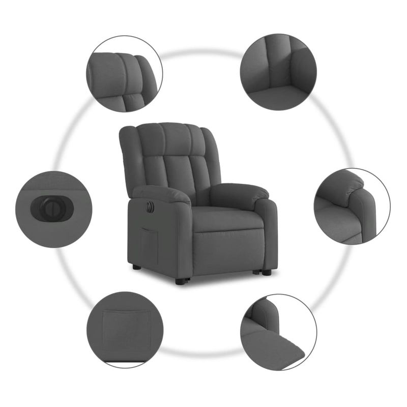 Casa si Gradina - Mobilier - Scaune si fotolii - Fotolii - Fotoliu electric rabatabil cu ridicare, gri inchis, textil - Infinity.ro