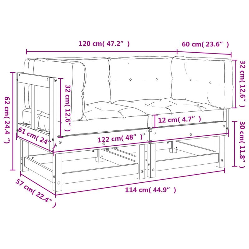 Casa si Gradina - Gradina si terasa - Mobilier exterior - Canapele si fotolii gradina - Canapele coltar cu perne, 2 buc., lemn masiv de pin - Infinity.ro