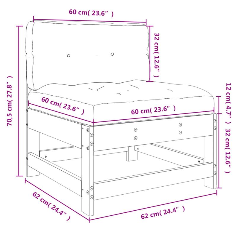 Casa si Gradina - Gradina si terasa - Mobilier exterior - Canapele si fotolii gradina - Canapea de mijloc cu perne, gri, lemn masiv de pin - Infinity.ro