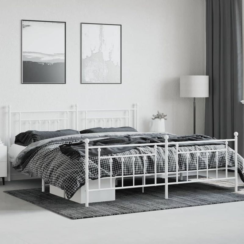 Casa si Gradina - Mobilier - Paturi si accesorii - Paturi - Cadru de pat metalic cu tablie, alb, 200x200 cm - Infinity.ro