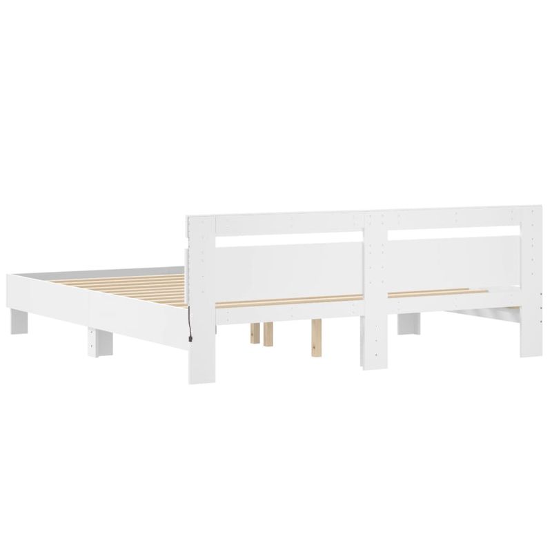 Casa si Gradina - Mobilier - Paturi si accesorii - Paturi - Cadru de pat cu tablie si LED, alb, 200x200 cm - Infinity.ro