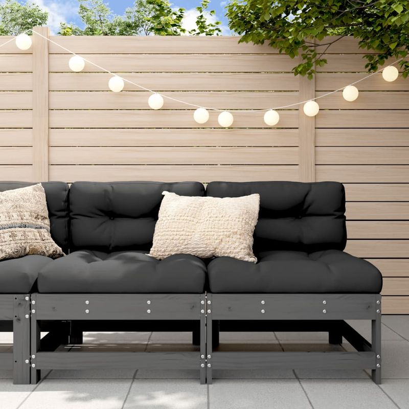 Casa si Gradina - Gradina si terasa - Mobilier exterior - Canapele si fotolii gradina - Canapele de mijloc cu perne, 2 buc., gri, lemn masiv de pin - Infinity.ro