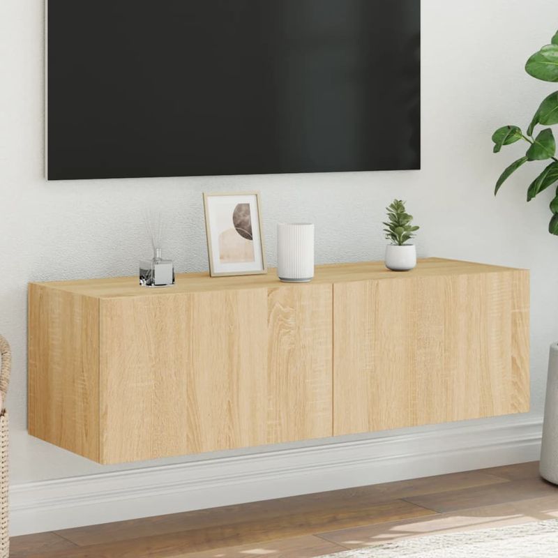 Casa si Gradina - Mobilier - Comode si corpuri - Comode - Comoda TV de perete cu lumini LED, stejar sonoma, 100x35x31 cm - Infinity.ro