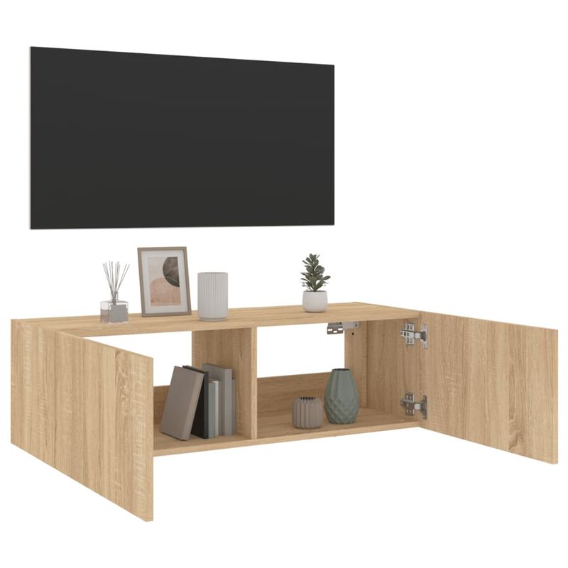 Casa si Gradina - Mobilier - Comode si corpuri - Comode - Comoda TV de perete cu lumini LED, stejar sonoma, 100x35x31 cm - Infinity.ro