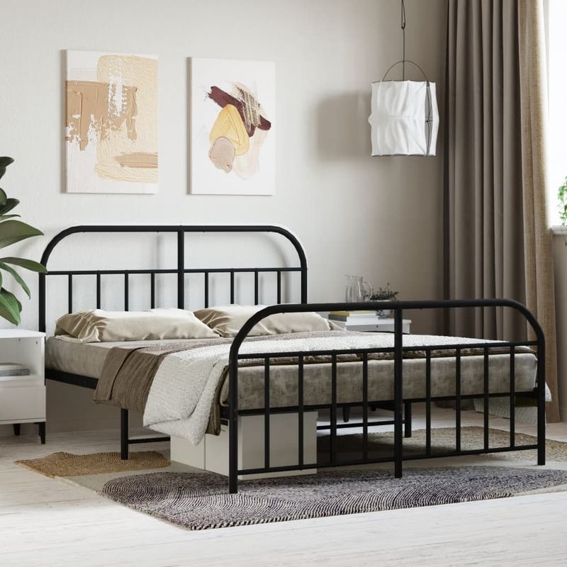 Casa si Gradina - Mobilier - Paturi si accesorii - Paturi - Cadru pat metalic cu tablie de cap/picioare, negru, 140x190 cm - Infinity.ro