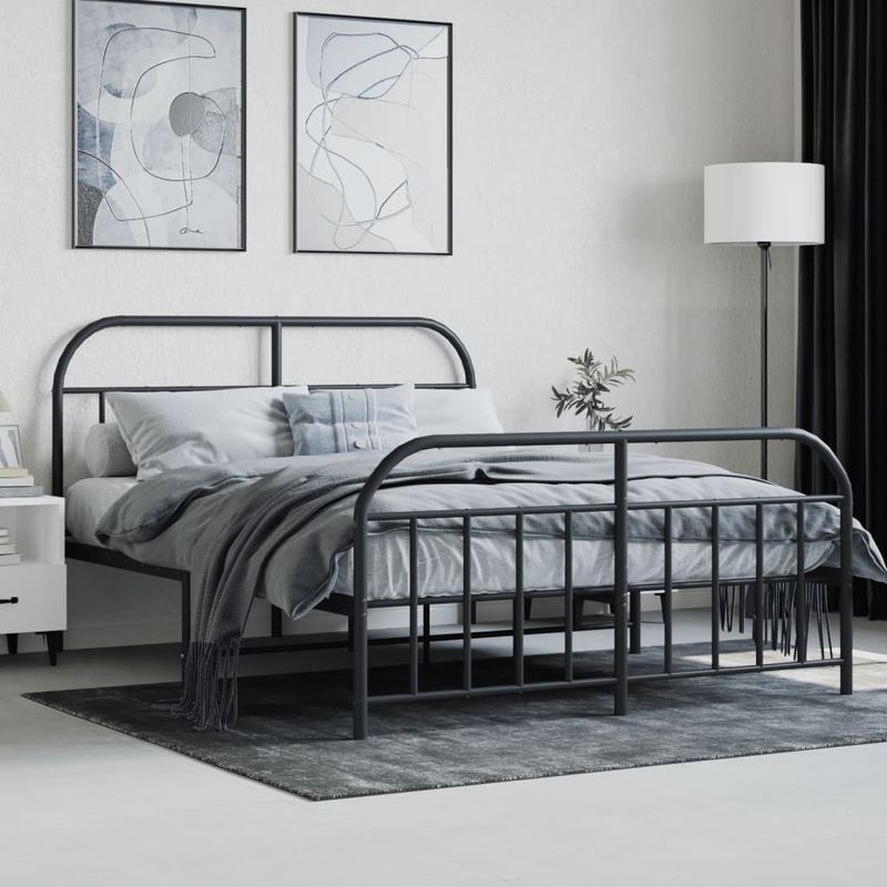 Casa si Gradina - Mobilier - Paturi si accesorii - Paturi - Cadru pat metalic cu tablie de cap/picioare, negru, 140x190 cm - Infinity.ro