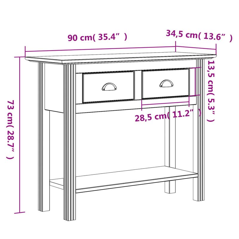 Casa si Gradina - Mobilier - Comode si corpuri - Console - Masuta consola "BODO", alb, 90x34,5x73 cm, lemn masiv de pin - Infinity.ro