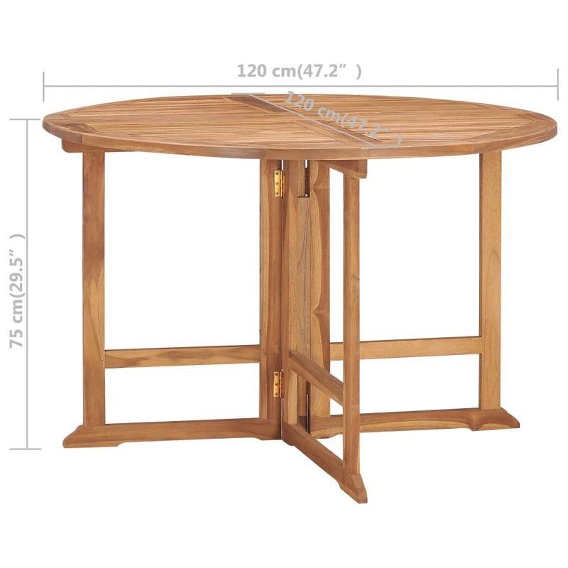Casa si Gradina - Gradina si terasa - Mobilier exterior - Seturi mobila gradina - Set mobilier de exterior pliabil, 5 piese, lemn masiv de tec, mărime diametru 120x75 cm, model fără cotieră, formă rotund - Infinity.ro