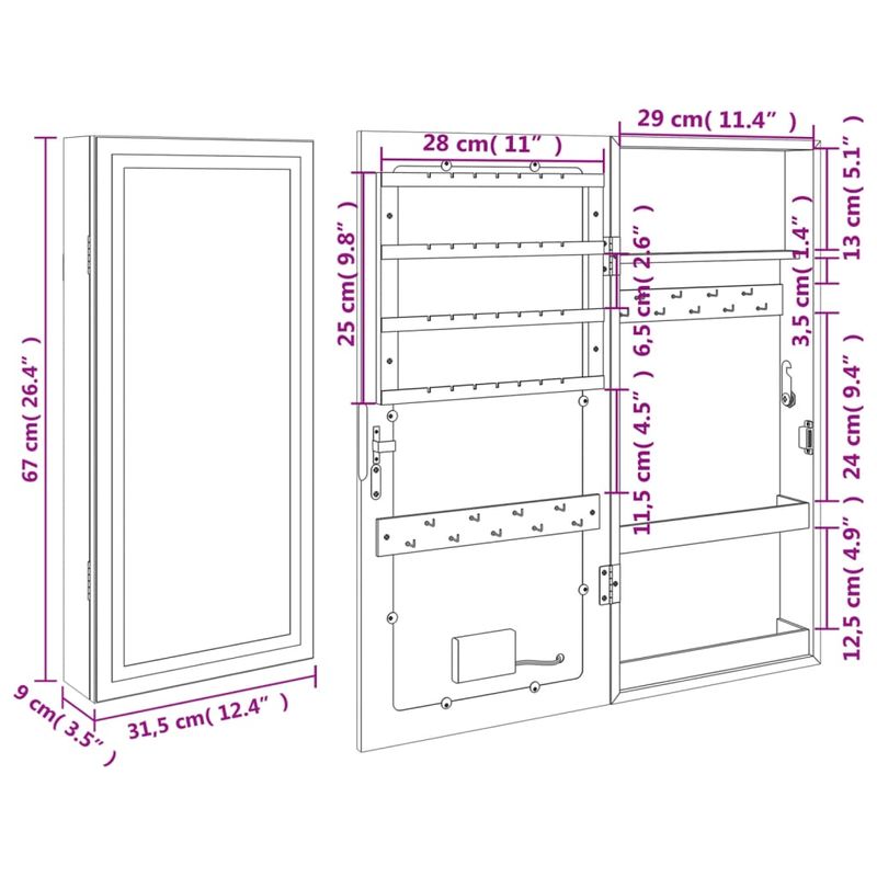 Casa si Gradina - Mobilier - Dulapuri si sifoniere - Dulapuri - Dulap de bijuterii cu oglinda si lumini LED, de perete, alb - Infinity.ro