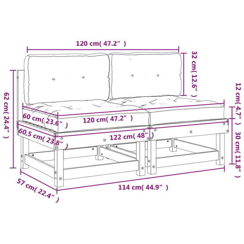 Casa si Gradina - Gradina si terasa - Mobilier exterior - Canapele si fotolii gradina - Canapele de mijloc cu perne 2 buc. maro miere lemn masiv de pin - Infinity.ro
